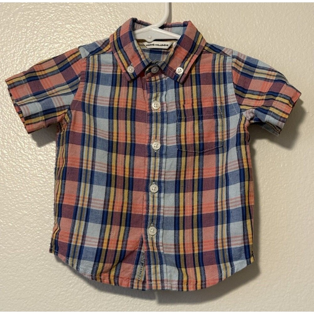 Janie and Jack Baby Boy Plaid Short Sleeve Button Down Shirt 6-12 Months Summer